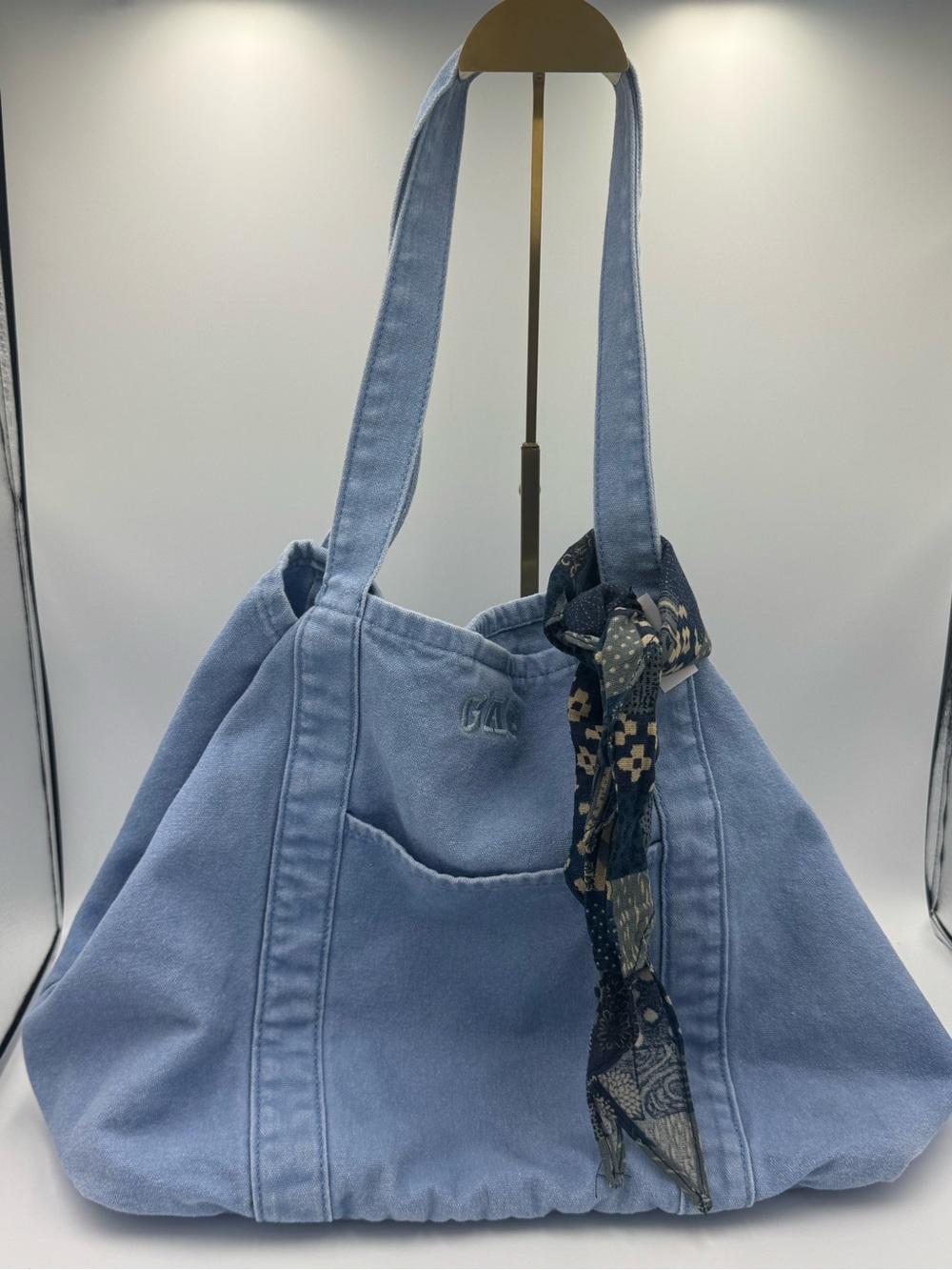 GAP Light Blue Denim Tote with Patterned Navy Scarf NWT